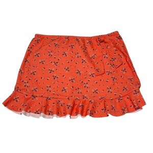 Women's Floral Ruffle Hem Coverup Skirt - Orange